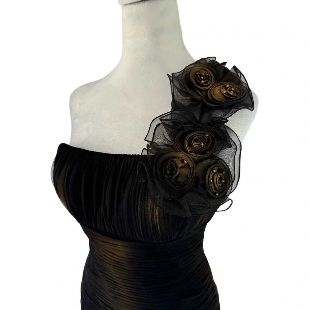 Jovani Junior Prom Dress Vintage Black Rosette One Shoulder Short Retro 90s Sz 8 - Picture 3 of 16